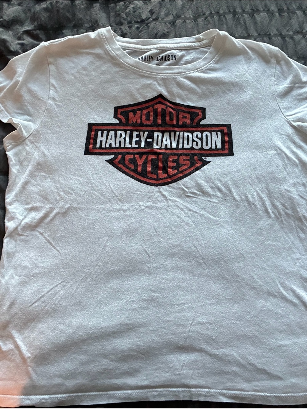 Harley-Davidson White Tee with Red and Black Bar & Shield Logo